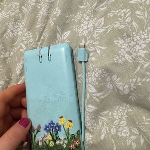 Floral Blue Power Bank with Cable